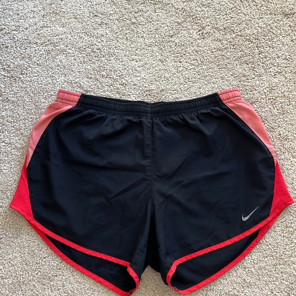 Black with pink on the sides, dry fit, running shorts